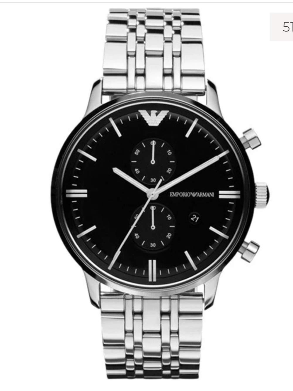 Emporio Armani Silver and Black Men's Chronograph Watch